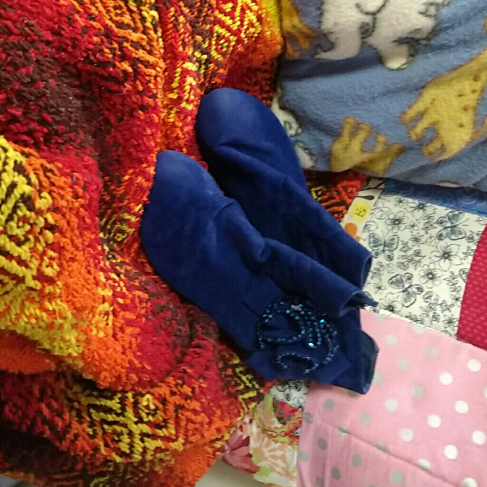 Blue suede sparkle booties