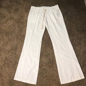 ROXY white linen drawstring pants