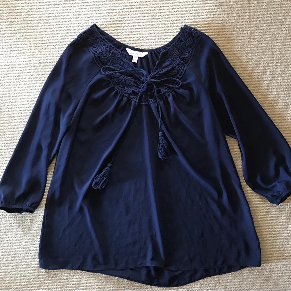 Navy Blue Charming Charlie peasant top