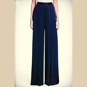 Lanvin Silk Navy High-Waist Wide-Leg Trousers