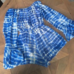 Off the Shoulder Blue Tye Dye Romper Small