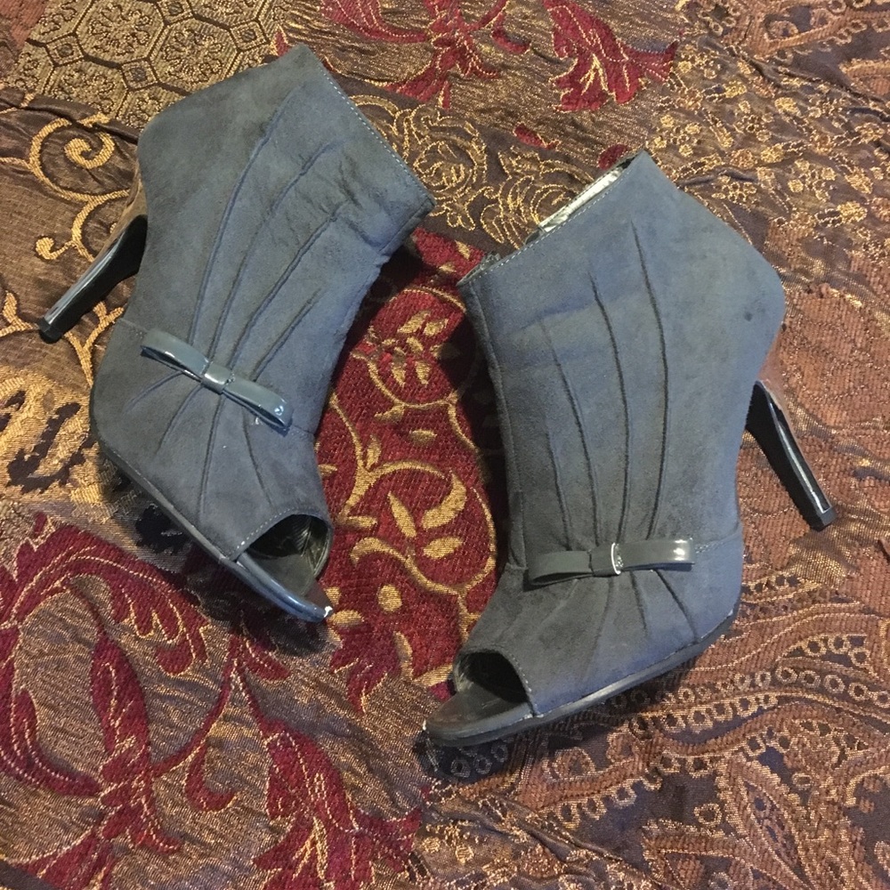 Grey peep toe ankle heels