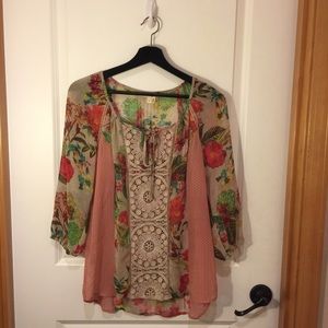 MEADOW RUE Anthropologie Floral Peasant Sheer
