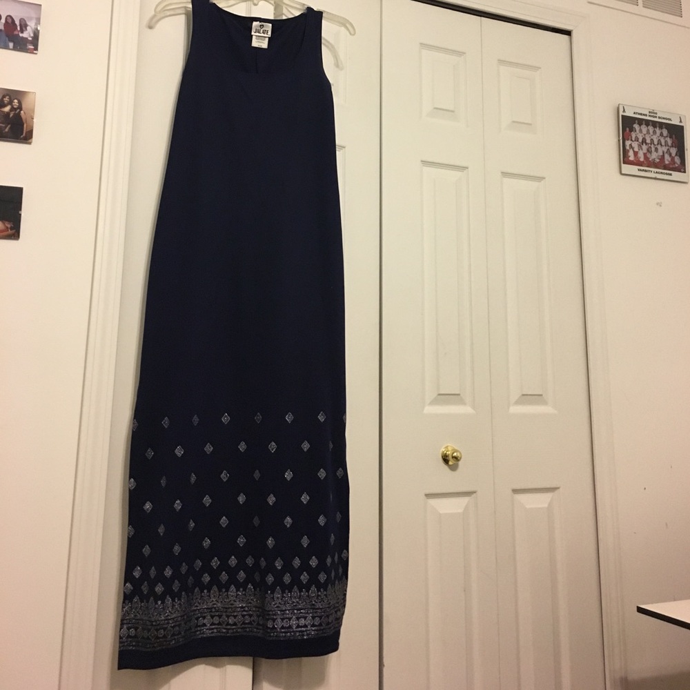 Navy blue maxi dress with silver work!