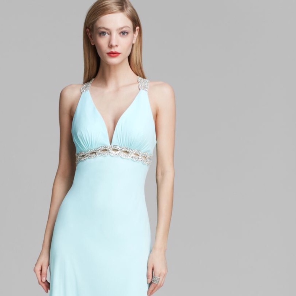 Beaded V-Neck Open Back Cocktail Dress