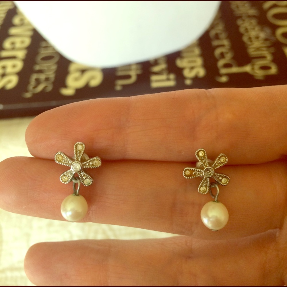 Rhinestone and faux pearl earrings