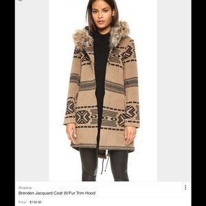 BB Dakota Jacquard Coat w/ Fur trim Hood