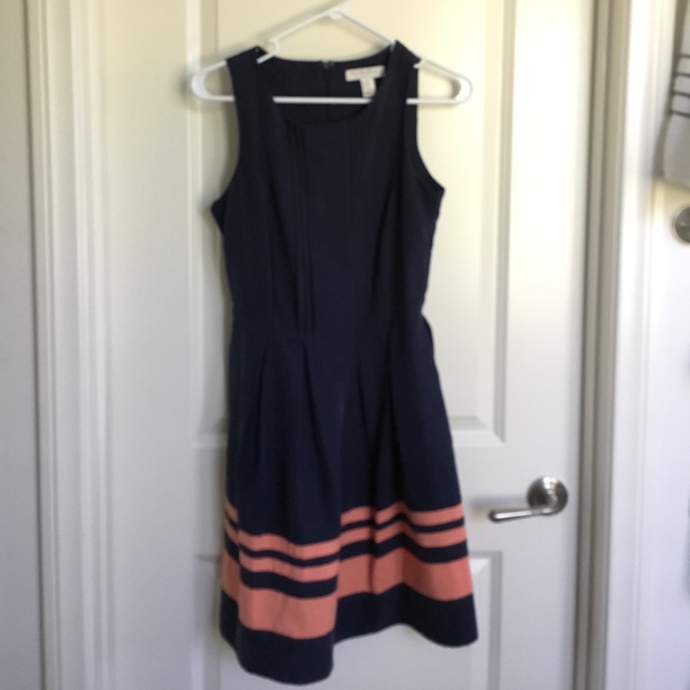 Navy pleated dress with A line skirt