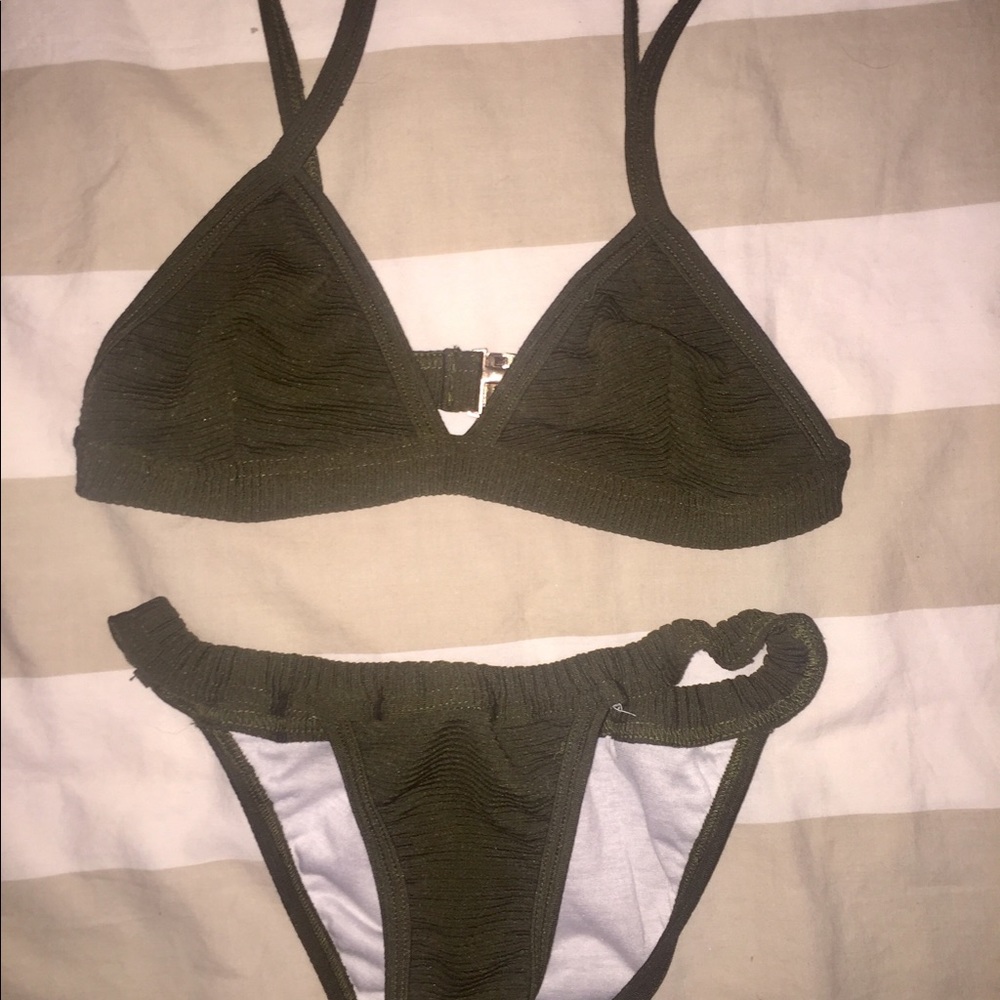 Green Ribbed Bikini NWOT