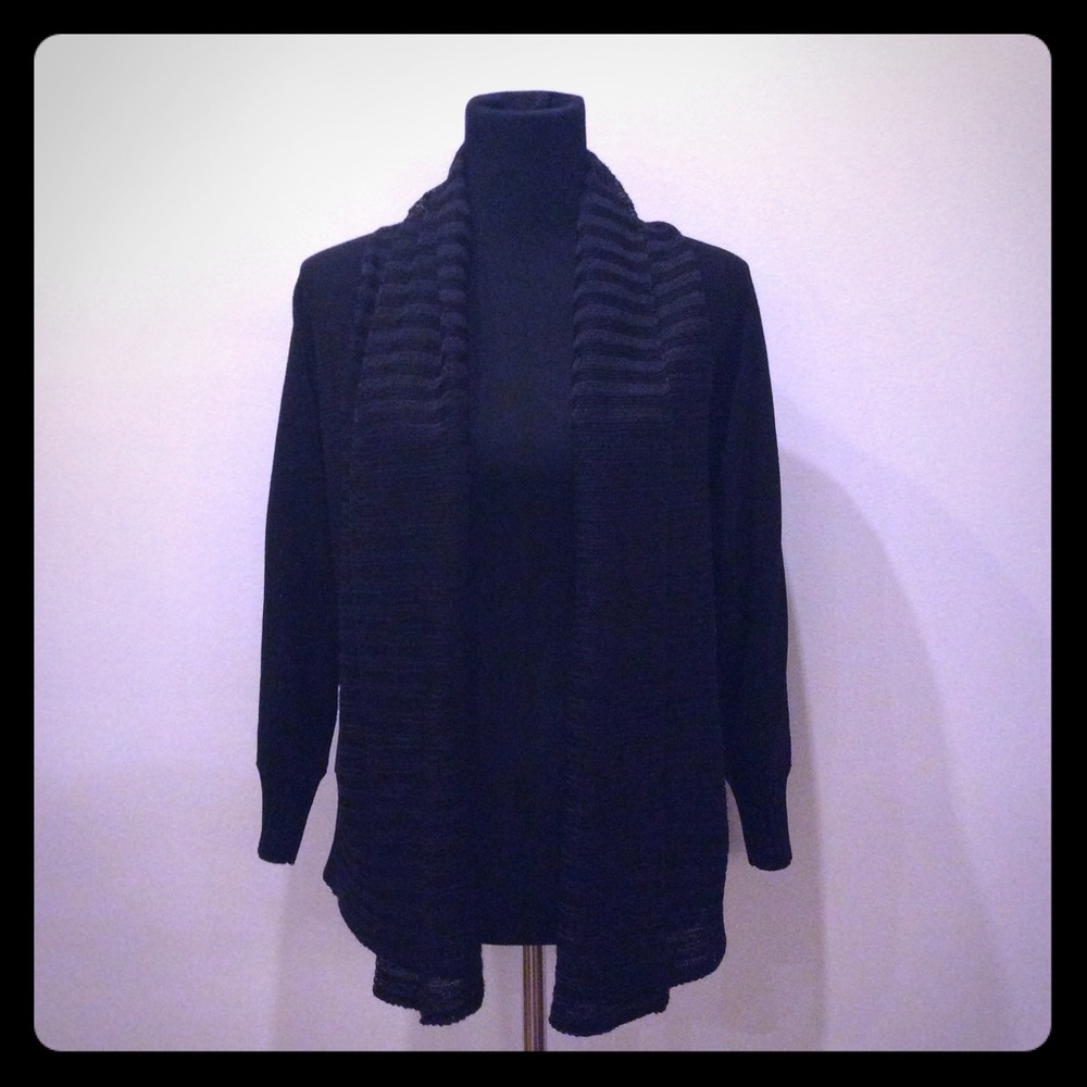 Mlh Black Draped Open Front Cardigan Sweater