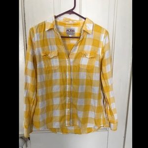 Old Navy yellow and white plaid top