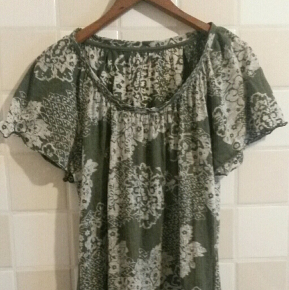 Style & Co olive green semi sheer burnout top