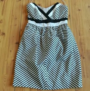 Alice + Olivia strapless asymmetrical mini dress.