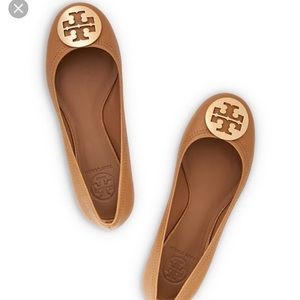 Tory Burch tumbled leather Royal Tan Reva flats