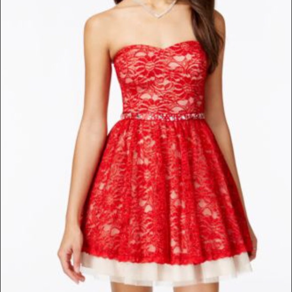 B Darlin Strapless Lace Party Dress