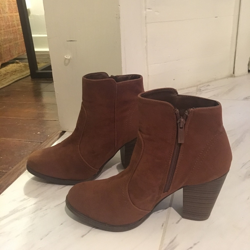 Faux suede chunky heel ankle boots
