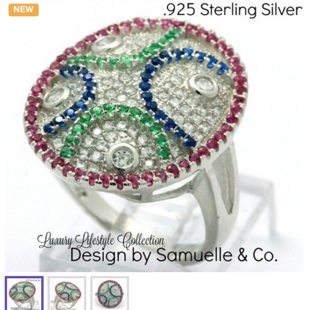 .925 Sterling Silver, Blue & Pink Sapphire Ring