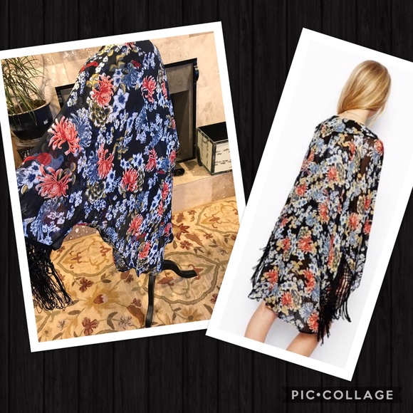 Boho fringed floral kimono - Picture 3 of 8