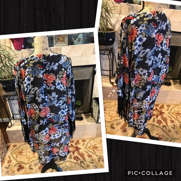 Boho fringed floral kimono - Picture 4 of 8