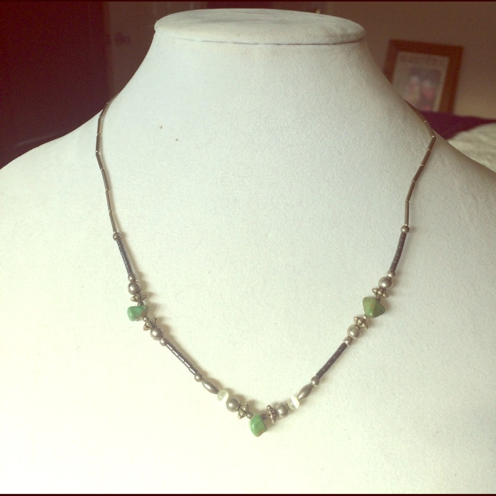 Silver and stone beaded necklace from Navajo