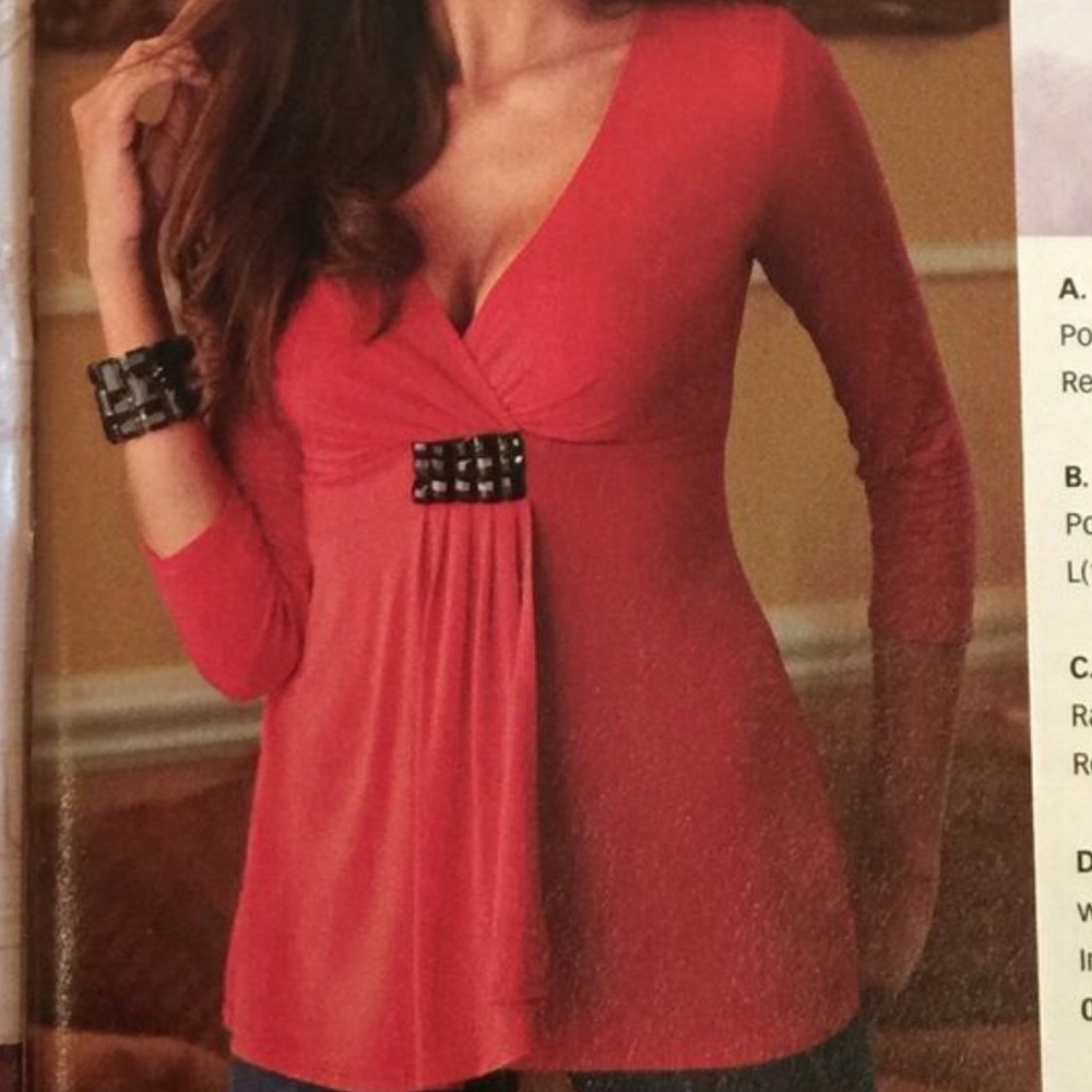 New Boston Proper Embellished Red Deep V Top