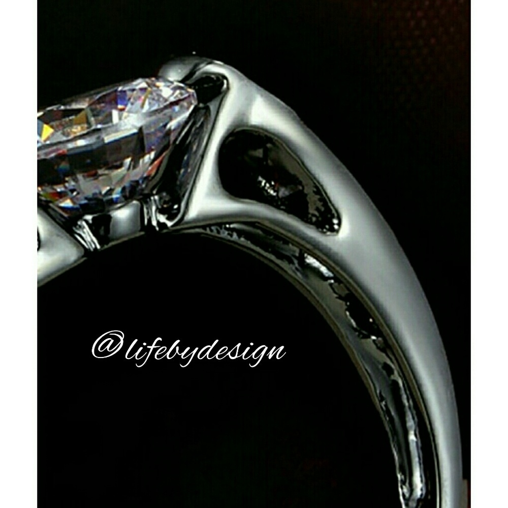 Mosaic Cut Simulated Diamond Ring in Black Gold - Picture 3 of 8