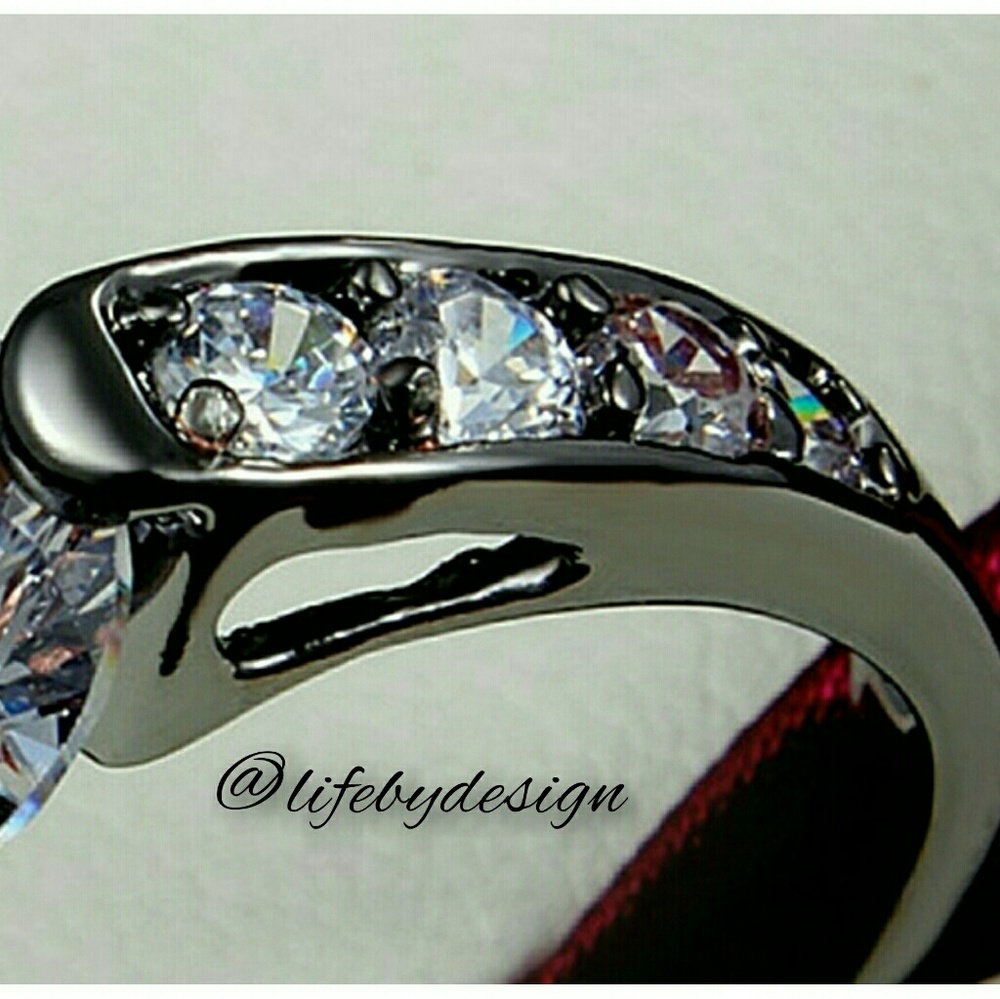 Mosaic Cut Simulated Diamond Ring in Black Gold - Picture 4 of 8