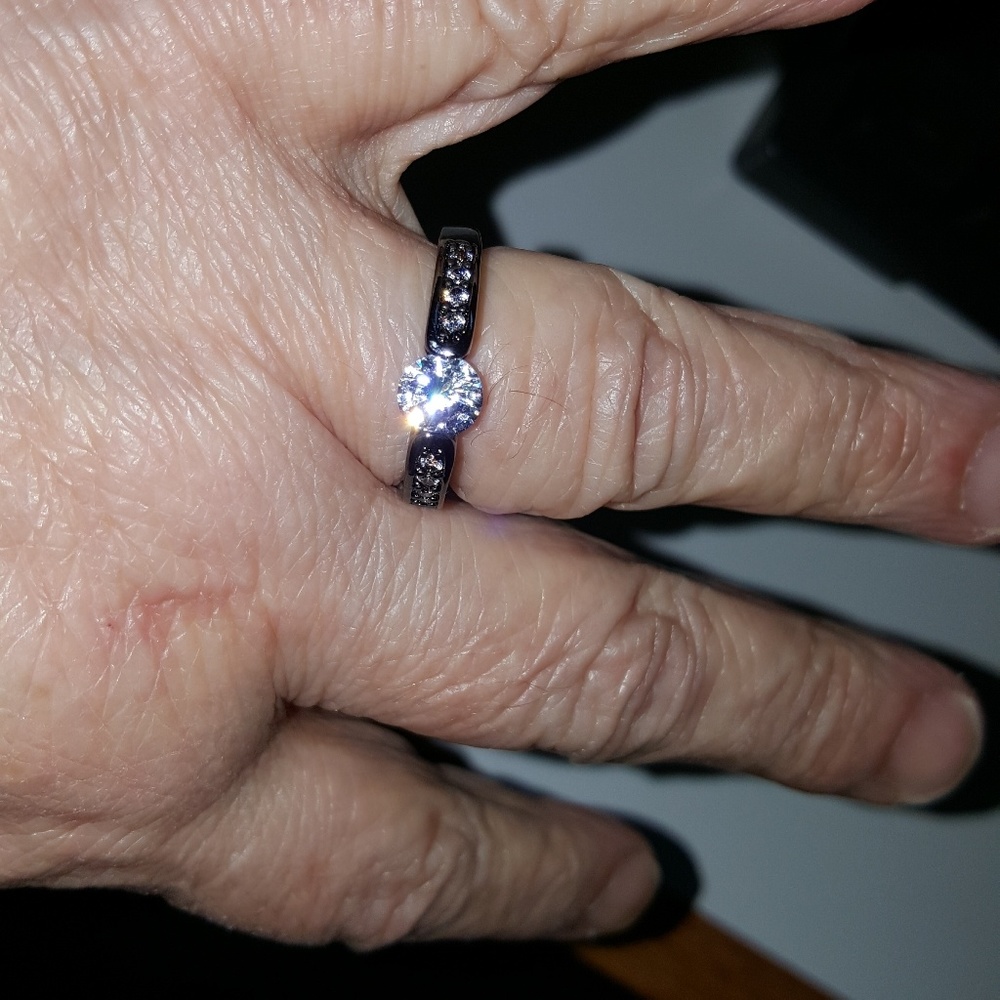 Mosaic Cut Simulated Diamond Ring in Black Gold - Picture 5 of 8