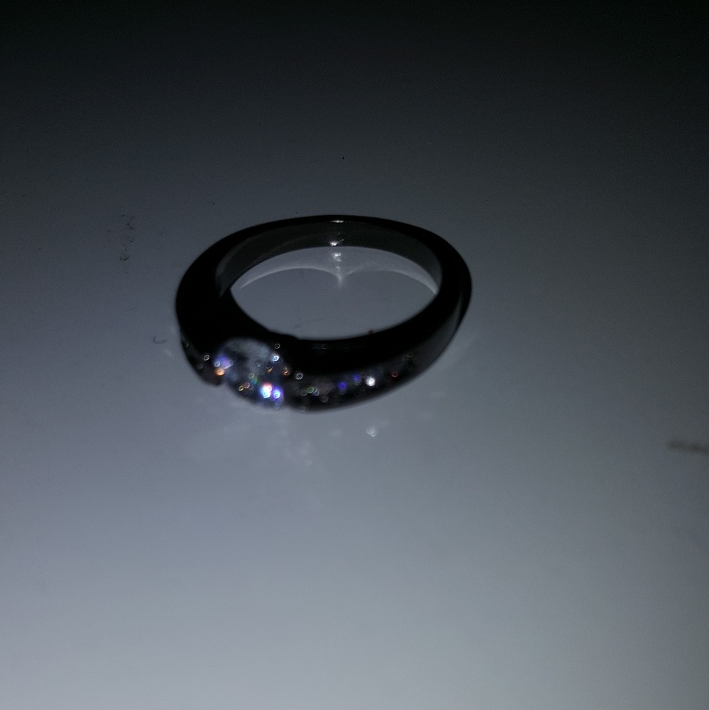 Mosaic Cut Simulated Diamond Ring in Black Gold - Picture 6 of 8