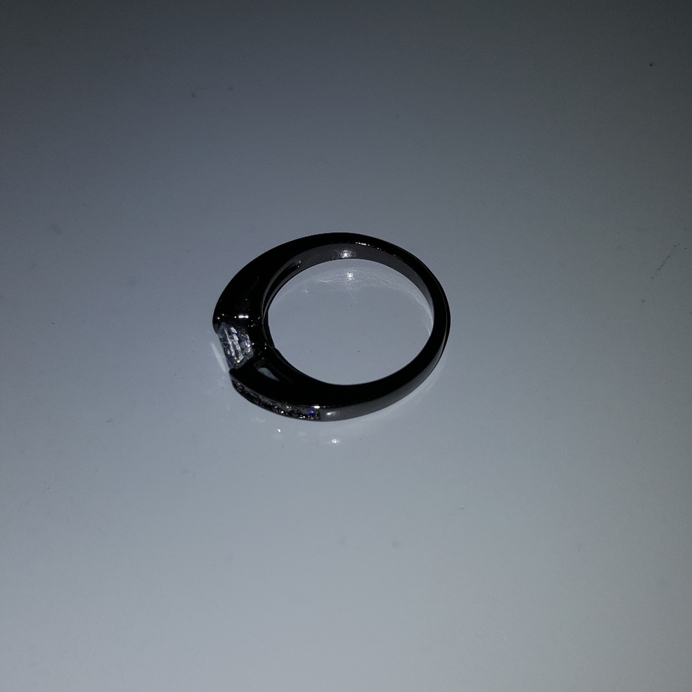 Mosaic Cut Simulated Diamond Ring in Black Gold - Picture 7 of 8