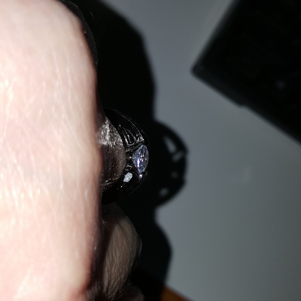 Mosaic Cut Simulated Diamond Ring in Black Gold - Picture 8 of 8