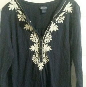 Lucky Brand navy blue blouse with crochet detail