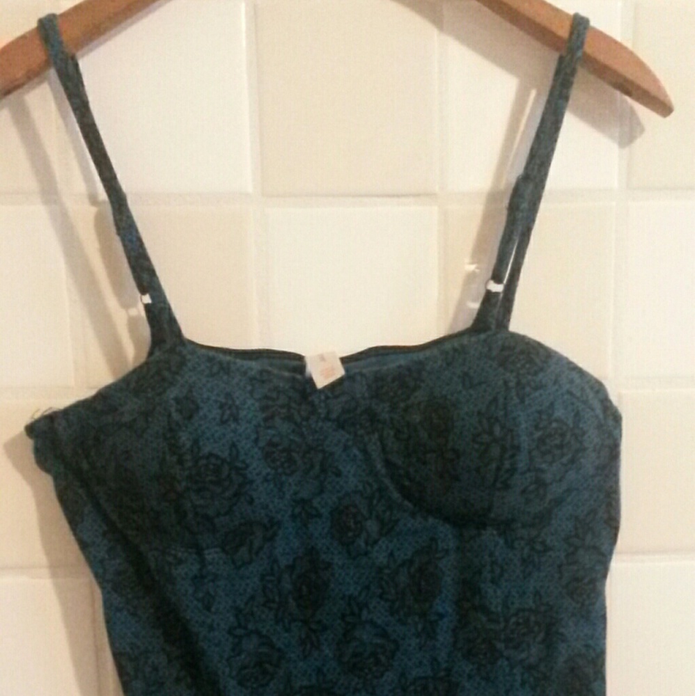 Blue and black lace print camisole