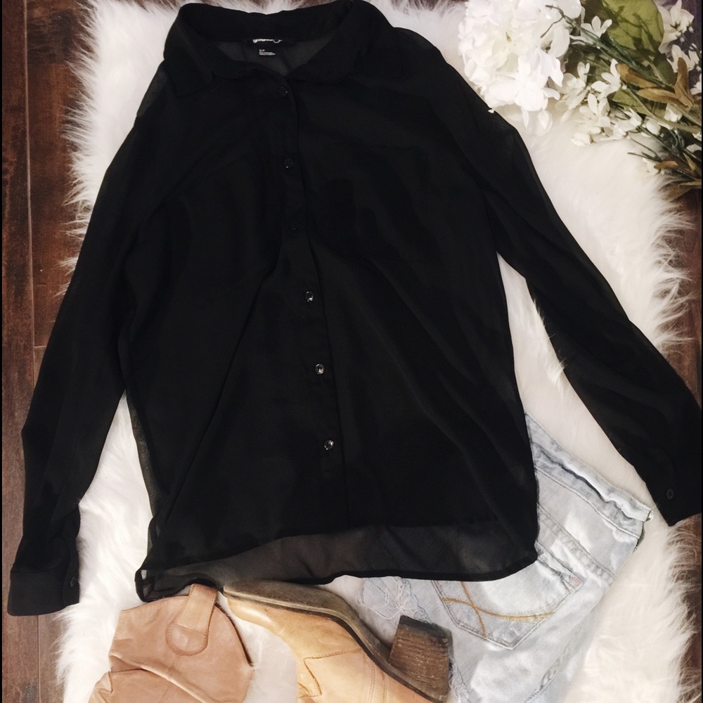 Lightweight Sheer Black Button Down - Picture 1 of 2