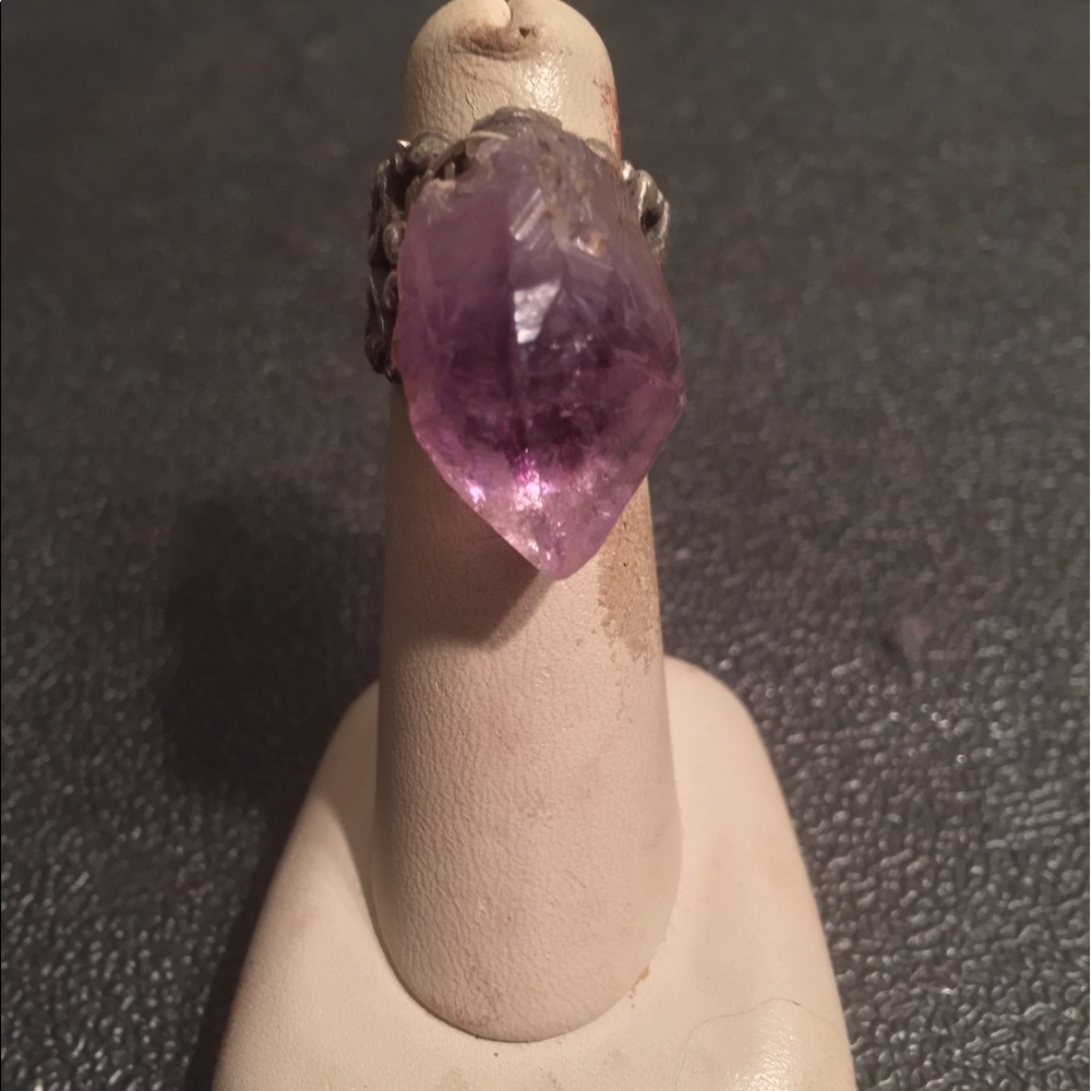 Raw Amethyst Crystal Quartz handmade ring