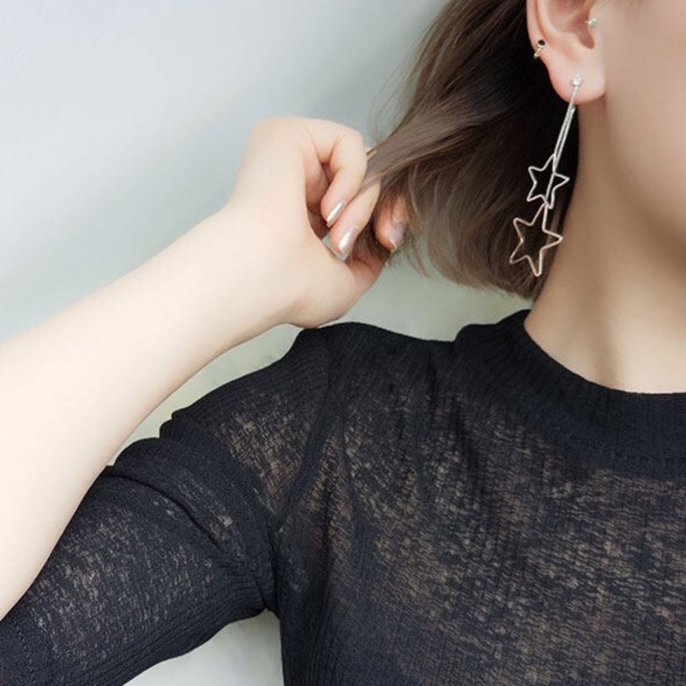 Double star drop through & through earrings