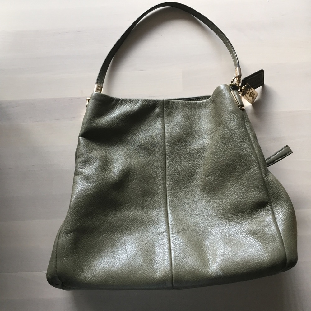 Coach Olive Green Shoulder Bag in Pebbled Leather
