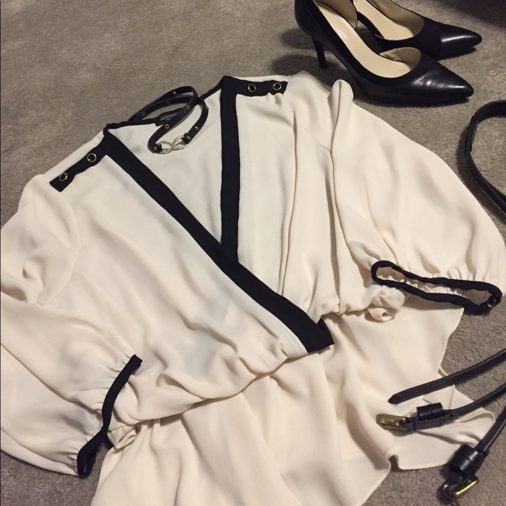 Ivory and black dress top