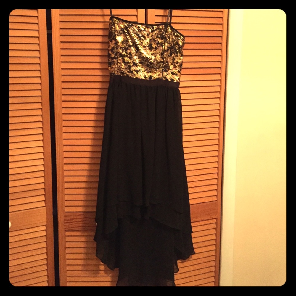 Gold and black sequin high low dress