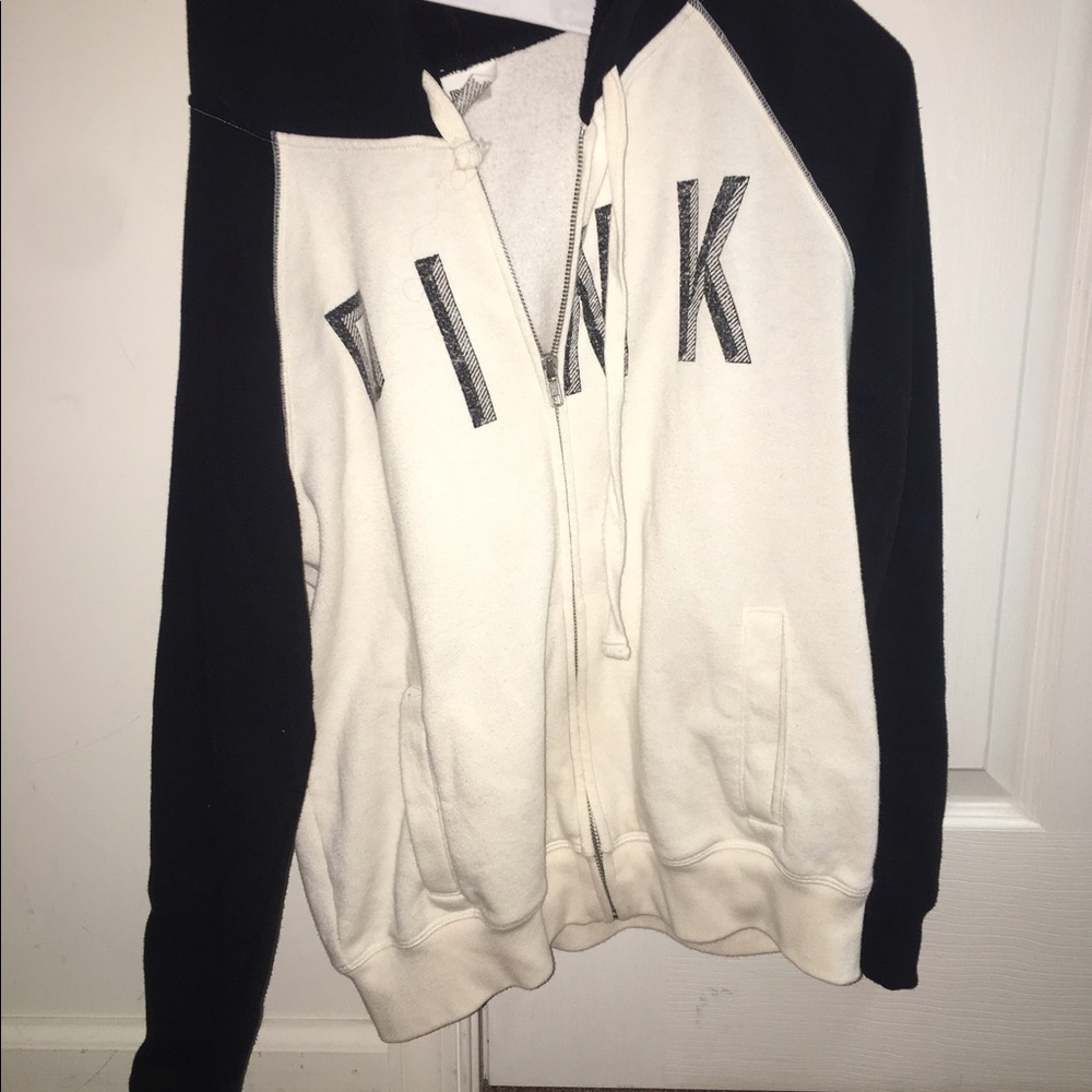 SALE‼️ Black & white PINK zip up sweatshirt