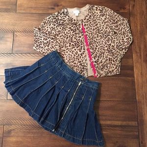 Girls size 7/8 cardigan and pleaded denim skirt