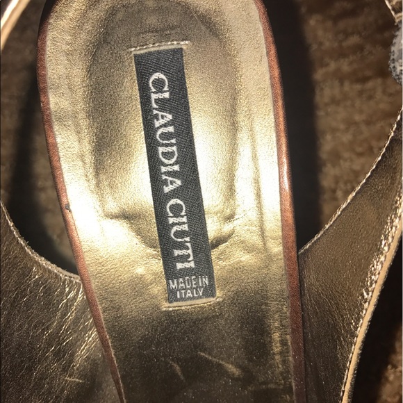 Gold satin Claudia Ciuti peep toe slings size 7 - Picture 3 of 5
