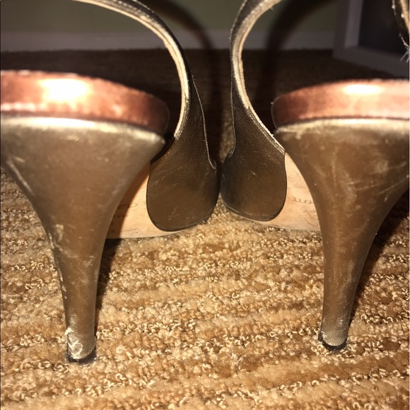 Gold satin Claudia Ciuti peep toe slings size 7 - Picture 4 of 5