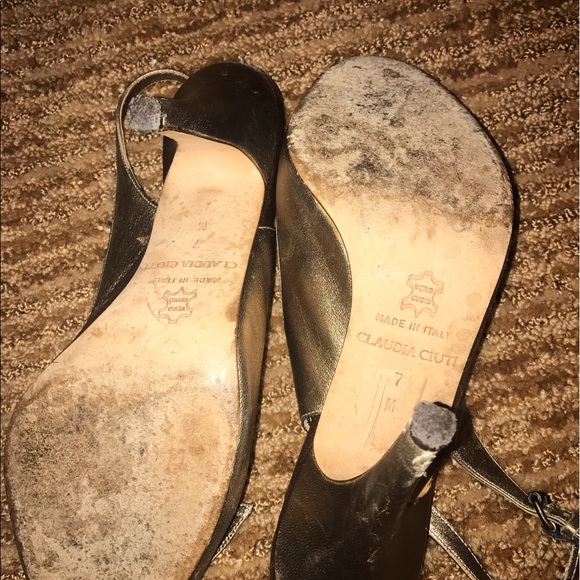 Gold satin Claudia Ciuti peep toe slings size 7 - Picture 5 of 5