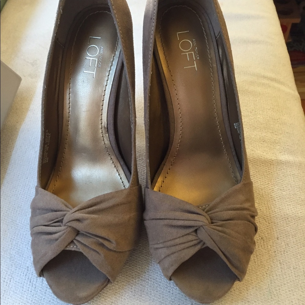 LOFT Tan Suede Peep Toe Heels