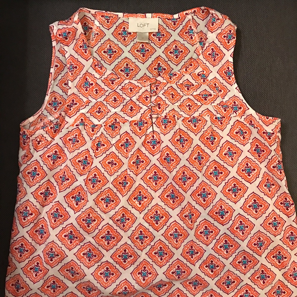 Loft Petite white / orange sleeveless blouse