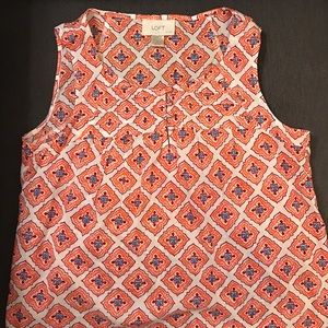 Loft Petite white / orange sleeveless blouse