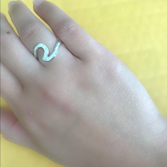 Sterling Silver Lab White Opal Wave Ring - Picture 3 of 3