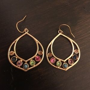 Gold multi colored stone dangle earrings