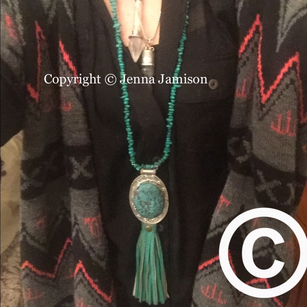 Large turquoise stone handmade necklace